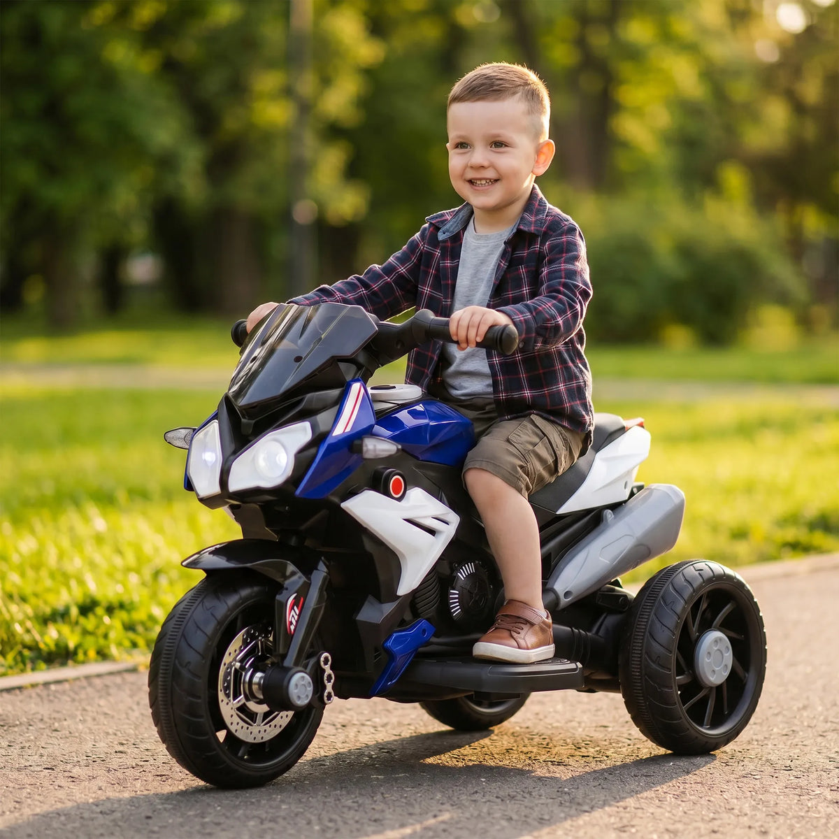 Vaikiškas elektrinis motociklas, 3–5 metų vaikams, mėlynas