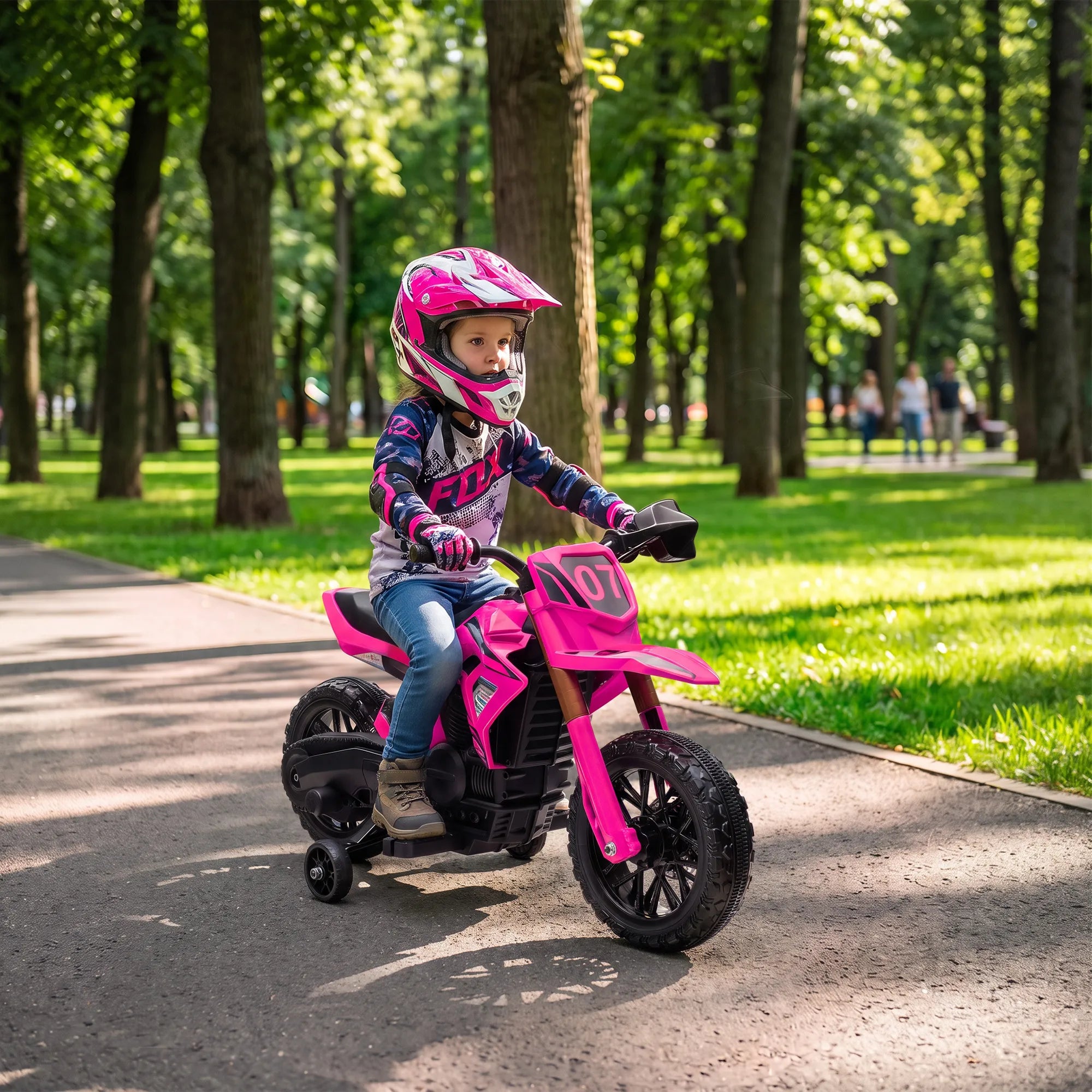 Vaikiškas elektrinis motociklas, 3–8 metų vaikams, iki 30 kg, rožinis