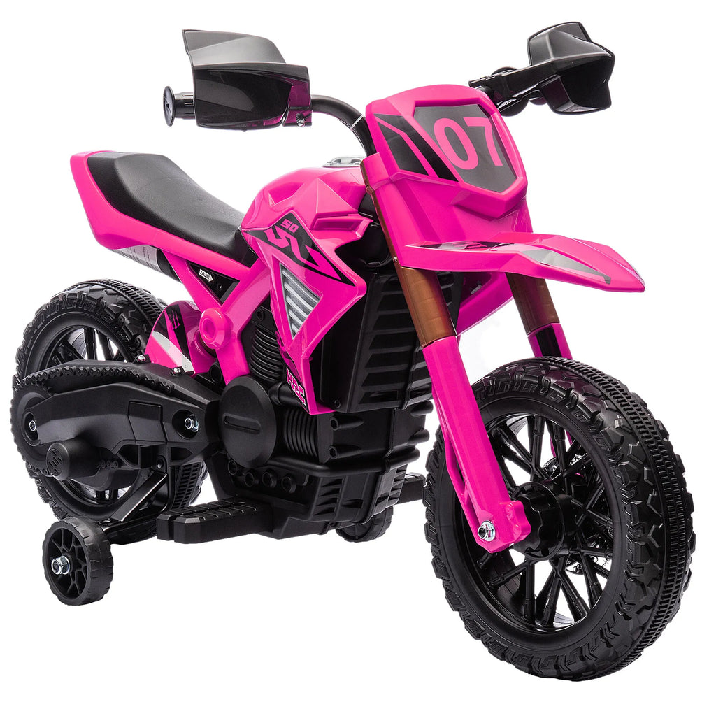 Vaikiškas elektrinis motociklas, 3–8 metų vaikams, iki 30 kg, rožinis