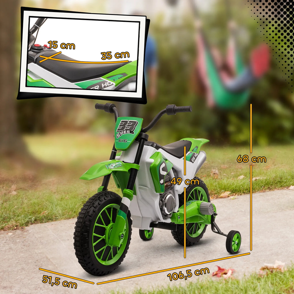 Vaikiškas elektrinis motociklas, 30 kg, nuo 3 metų, žalias