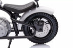 Vaikiškas elektrinis motociklas, 36 V, 350 W, ekologiškos odos sėdynė, pripučiami ratai, baltas
