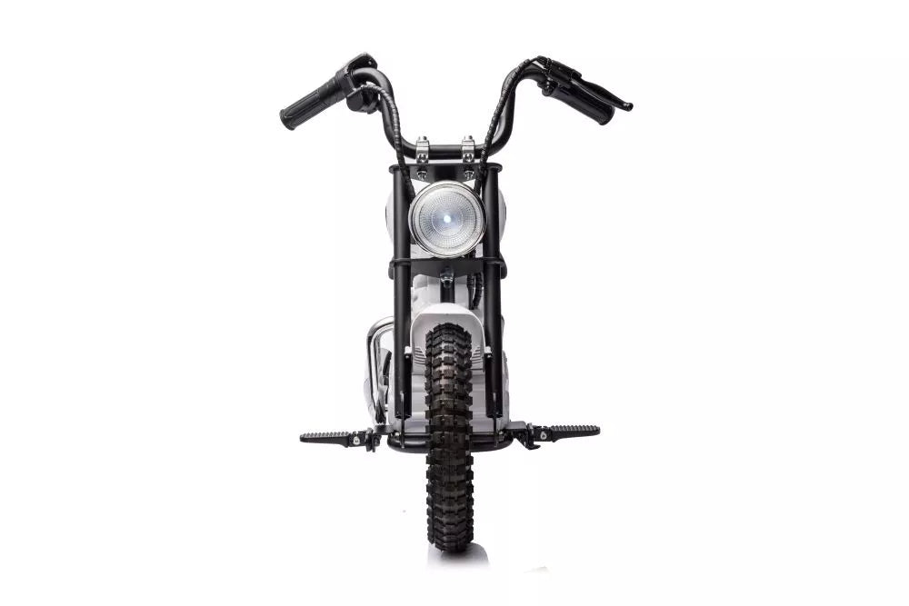 Vaikiškas elektrinis motociklas, 36 V, 350 W, ekologiškos odos sėdynė, pripučiami ratai, baltas