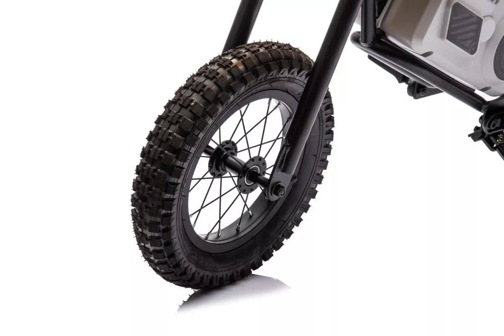 Vaikiškas elektrinis motociklas, 36V, 350W, su pripučiamais ratais, chaki spalvos