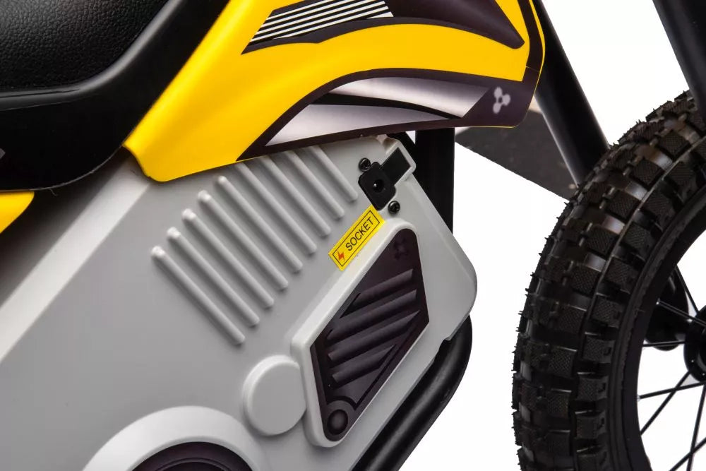 Vaikiškas elektrinis motociklas, 36V, 350W, su pripučiamais ratais, chaki spalvos