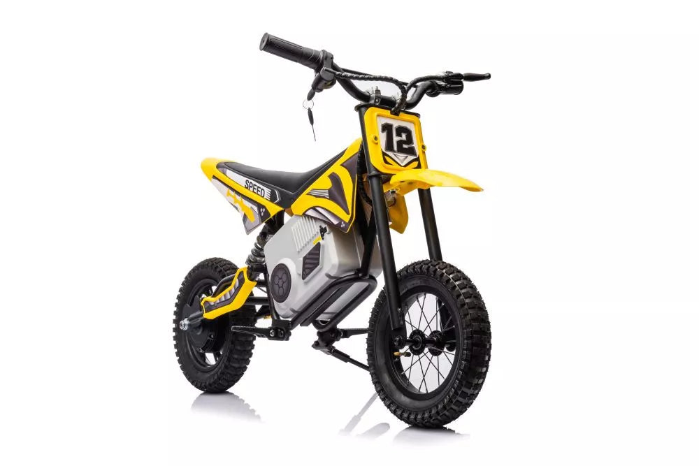Vaikiškas elektrinis motociklas, 36V, 350W, su pripučiamais ratais, chaki spalvos