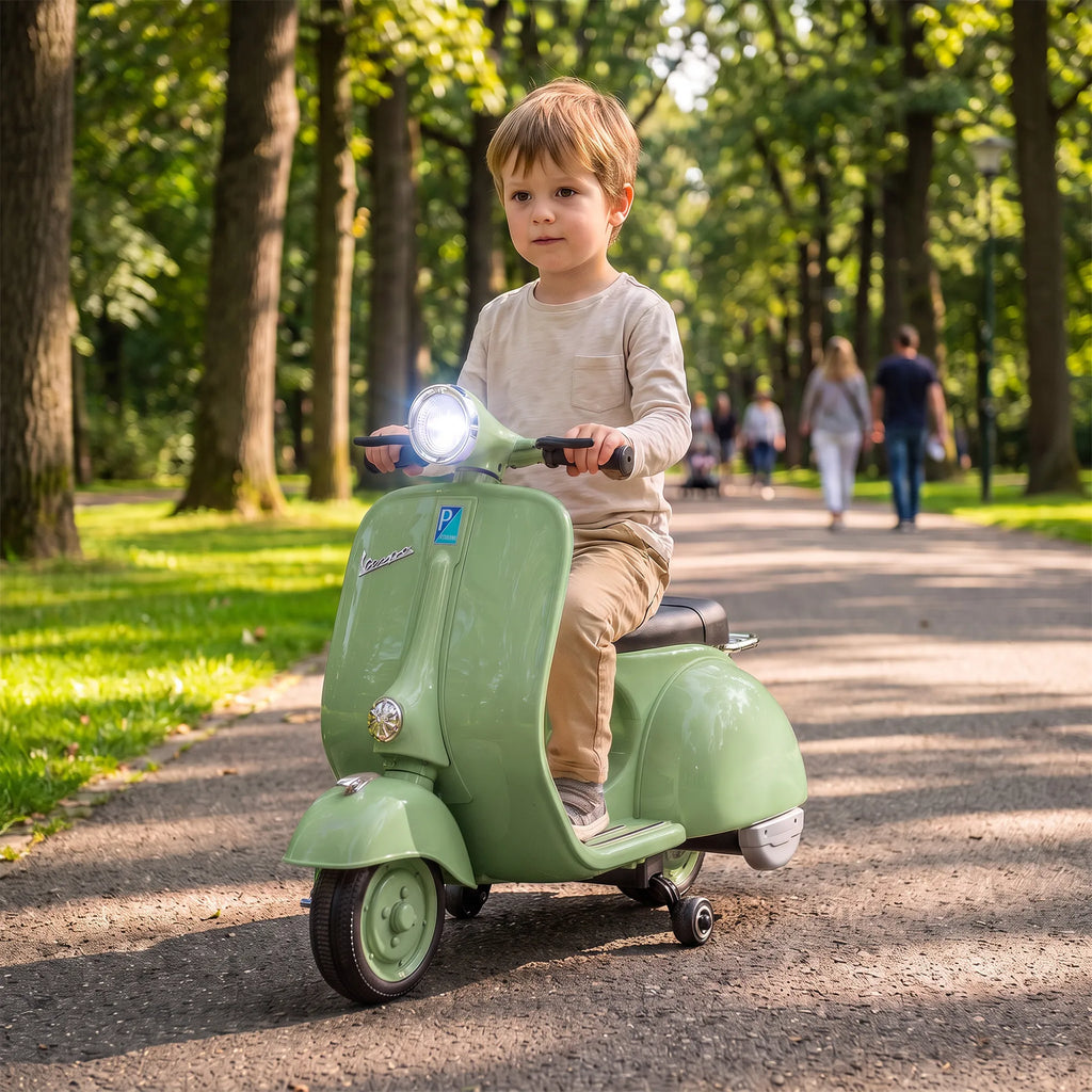 Vaikiškas elektrinis motociklas, 6 V, su pagalbiniais ratukais, žalias