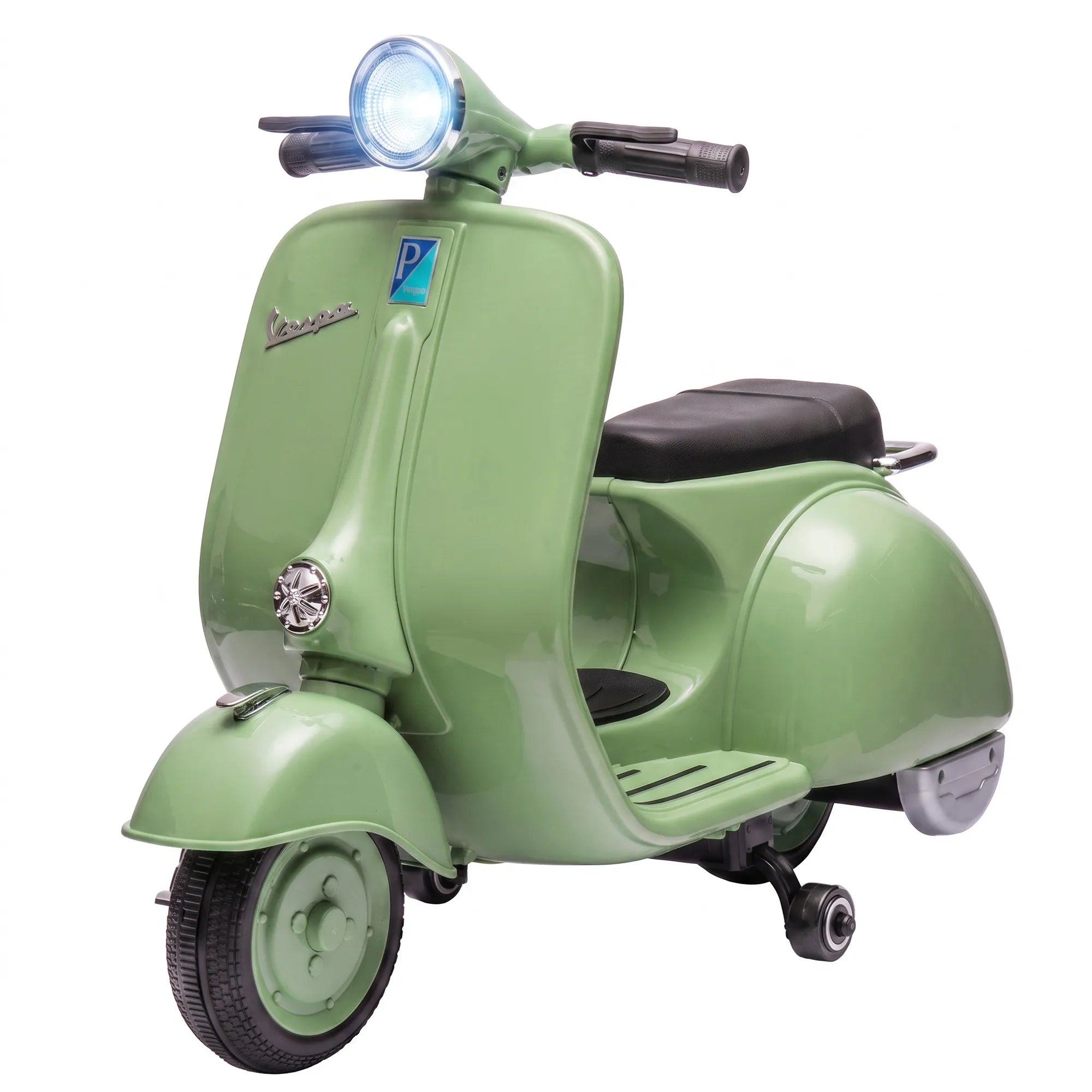 Vaikiškas elektrinis motociklas, 6 V, su pagalbiniais ratukais, žalias