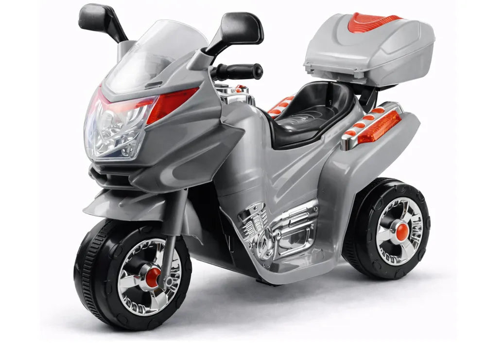 Vaikiškas elektrinis motociklas, 6 V, su priekiniais žibintais, sidabrinis