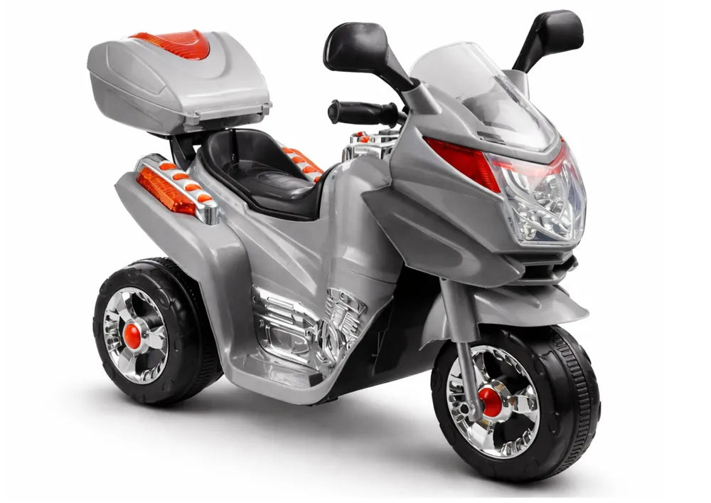 Vaikiškas elektrinis motociklas, 6 V, su priekiniais žibintais, sidabrinis
