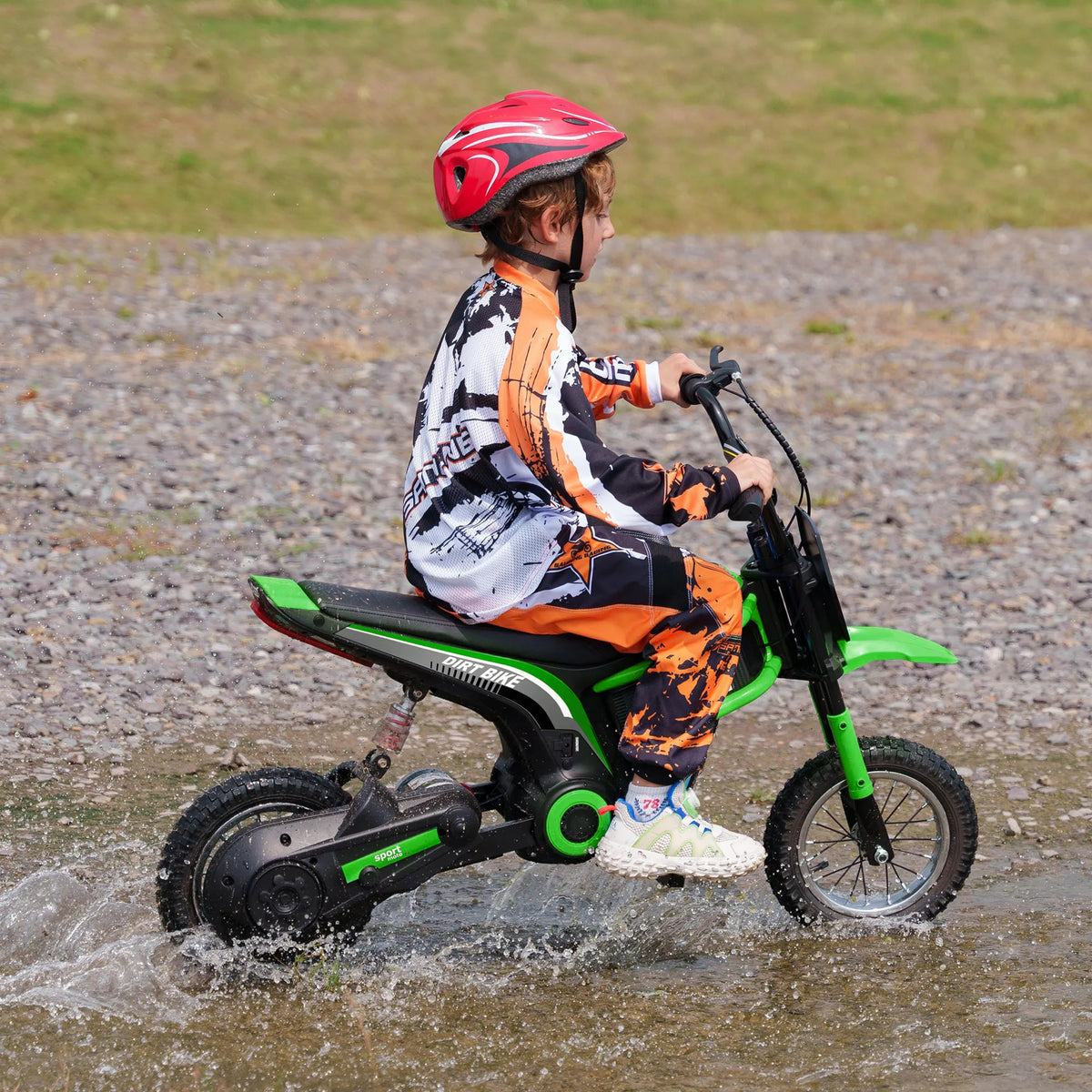 Vaikiškas elektrinis motociklas, 8–12 metų vaikams, iki 65 kg, žalias