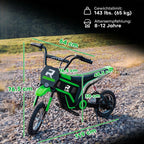 Vaikiškas elektrinis motociklas, 8–12 metų vaikams, iki 65 kg, žalias