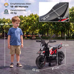 Schema, rodanti motociklo matmenis ir rekomenduojamą vaiko amžių