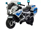 Vaikiškas policijos stiliaus motociklas iš priekio dešiniuoju šonu