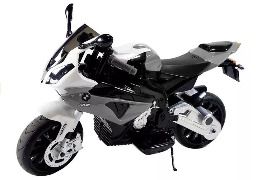 Vaikiškas elektrinis motociklas BMW S1000RR, 12 V, 3–6 km/h, baltas