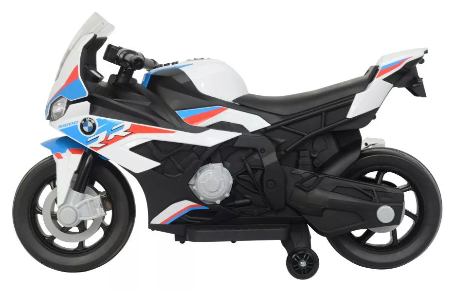 Vaikiškas elektrinis motociklas BMW S1000RR, 12 V, baltas