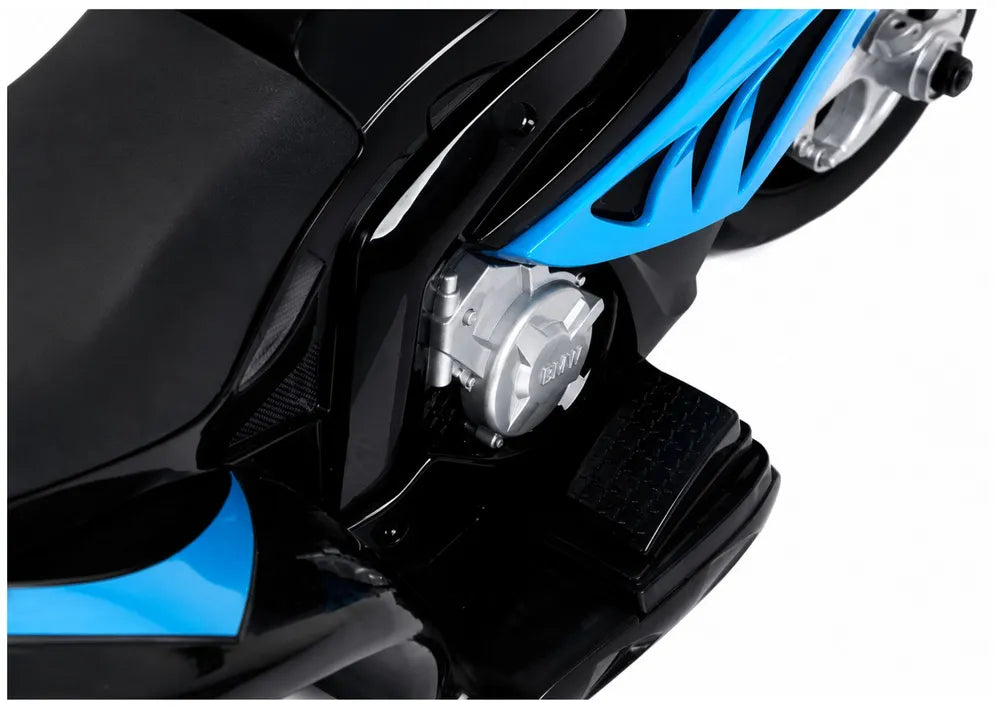 Vaikiškas elektrinis motociklas BMW S1000RR, 6 V, su priekiniais žibintais, mėlynas