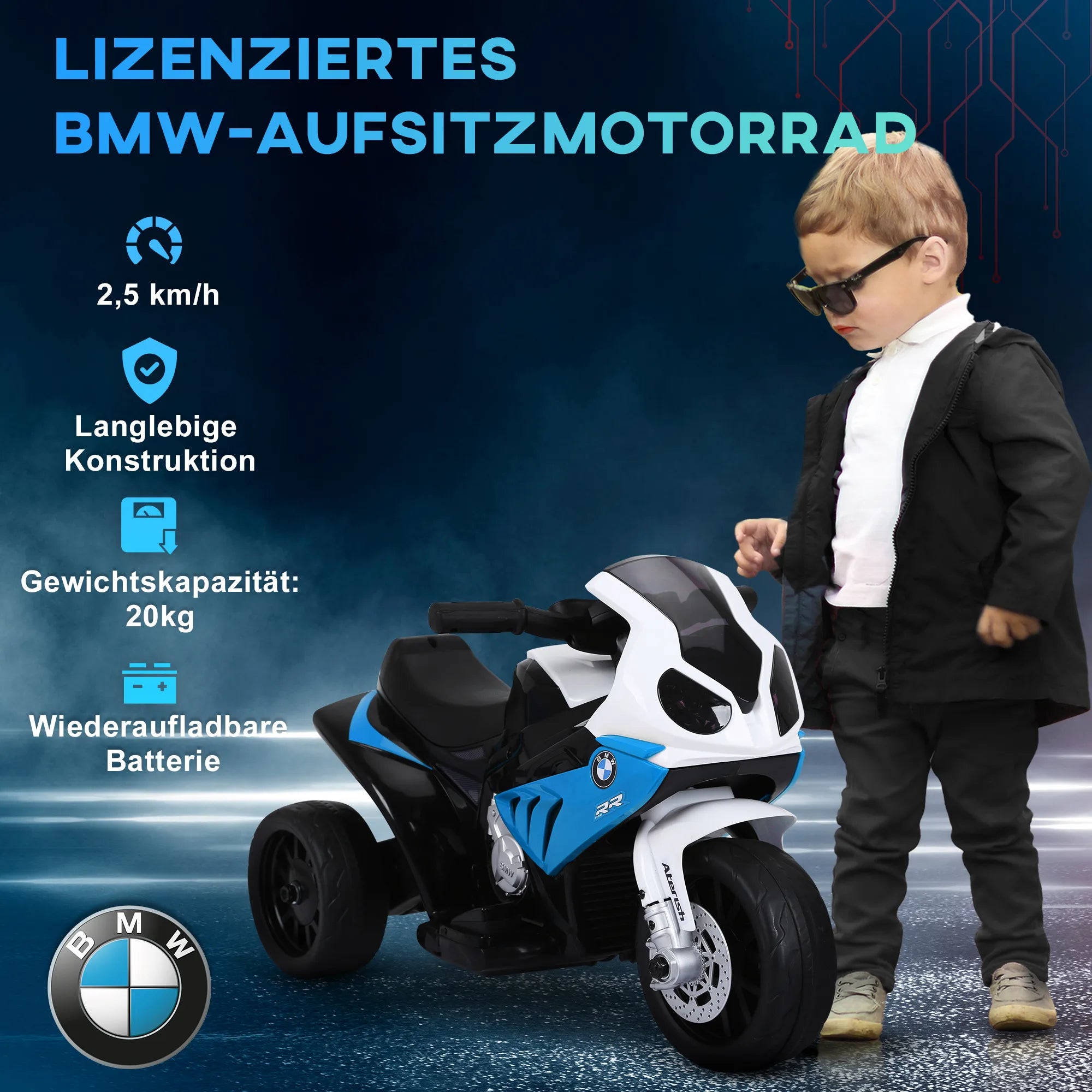 Vaikiškas elektrinis motociklas BMW S1000RR 6V, 18–36 mėn. vaikams, mėlynas