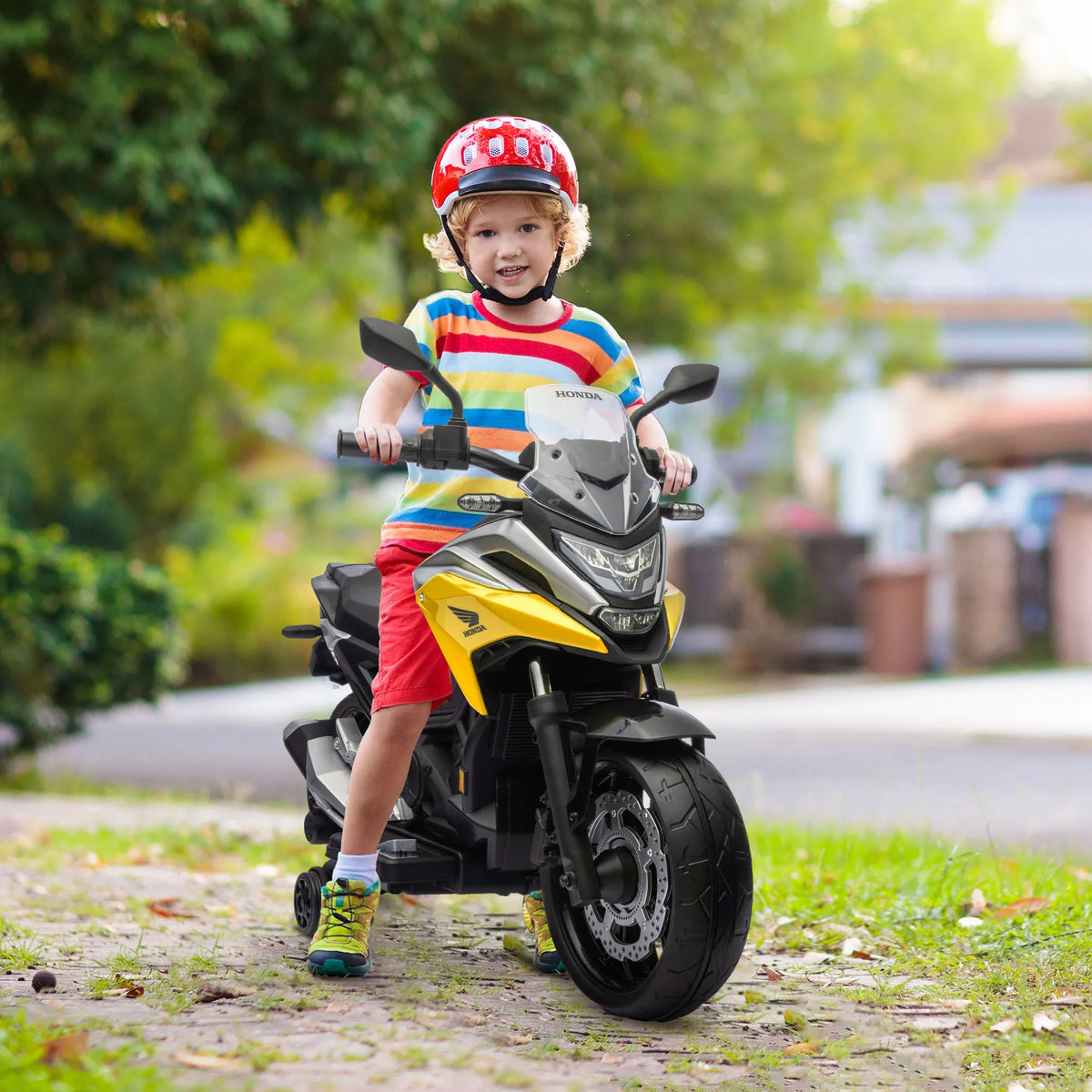 Vaikiškas elektrinis motociklas Honda, 3-6 metų vaikams, geltonas 3 km/h