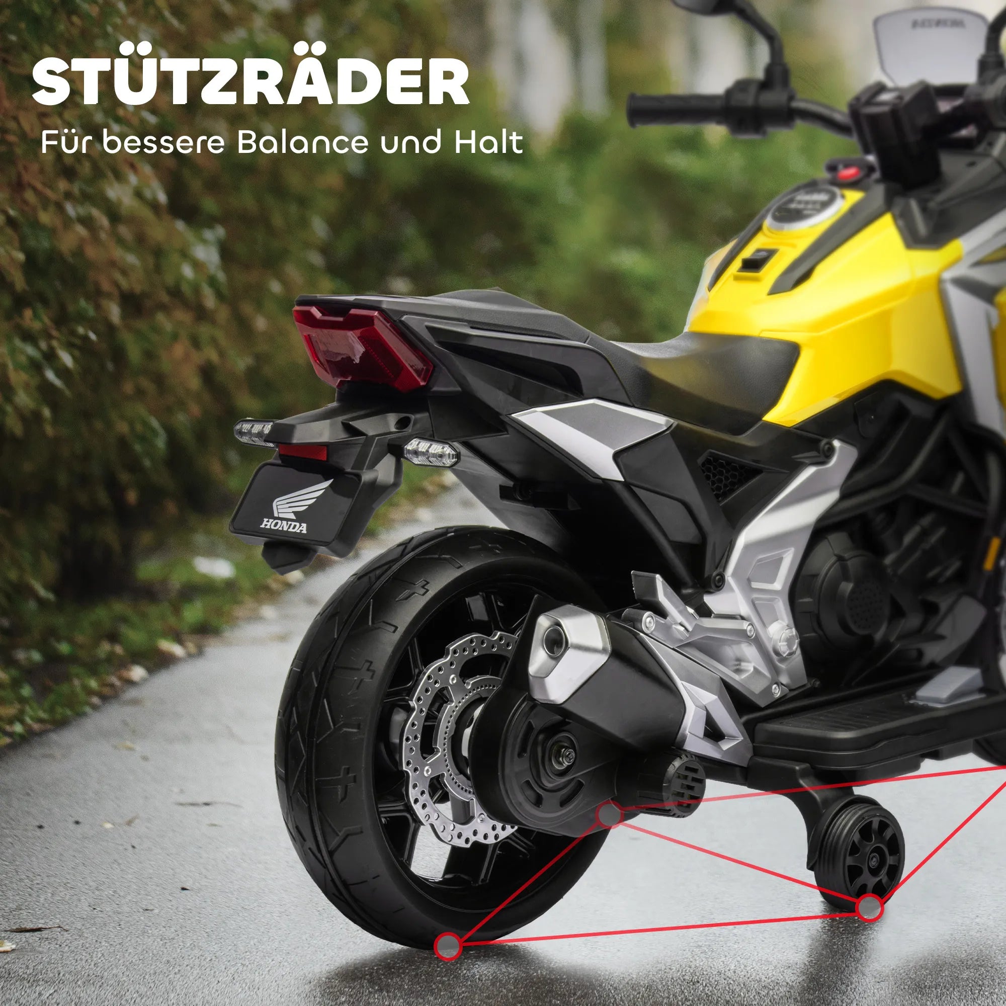 Vaikiškas elektrinis motociklas Honda, 3-6 metų vaikams, geltonas 3 km/h