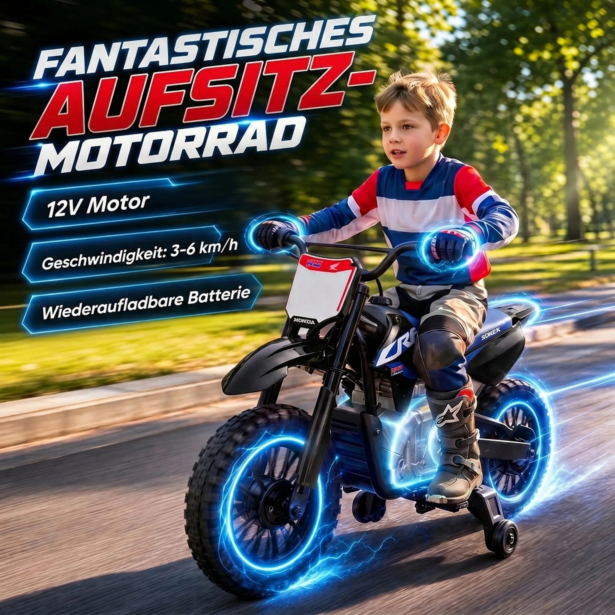 Vaikiškas elektrinis motociklas Honda CRF 450R, 12 V, 35 W, su galine pakaba