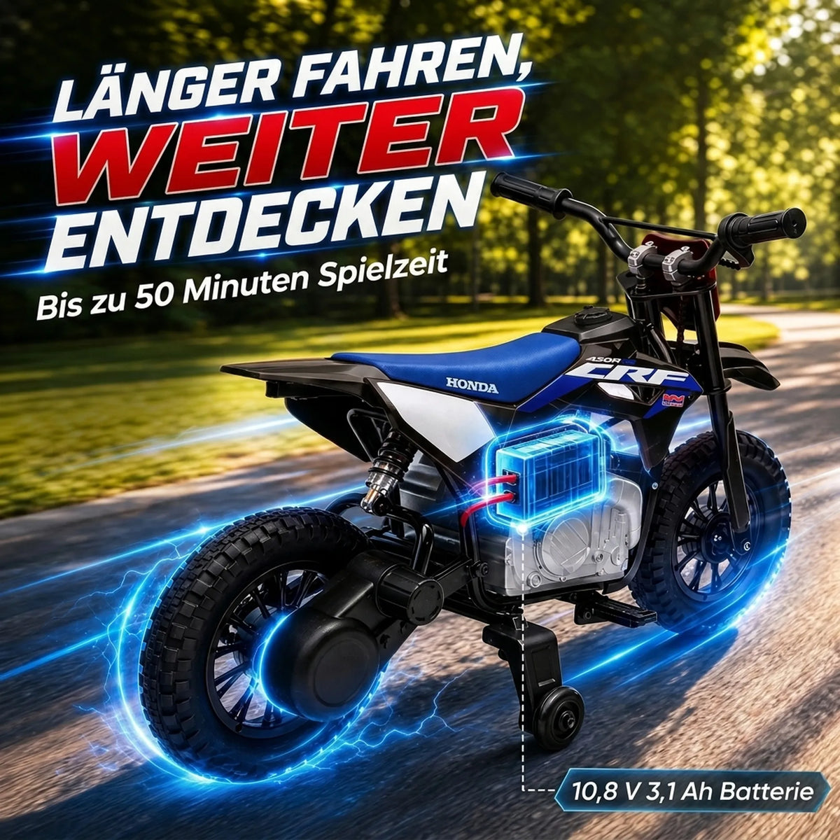 Vaikiškas elektrinis motociklas Honda CRF 450R, 12 V, 35 W, su galine pakaba