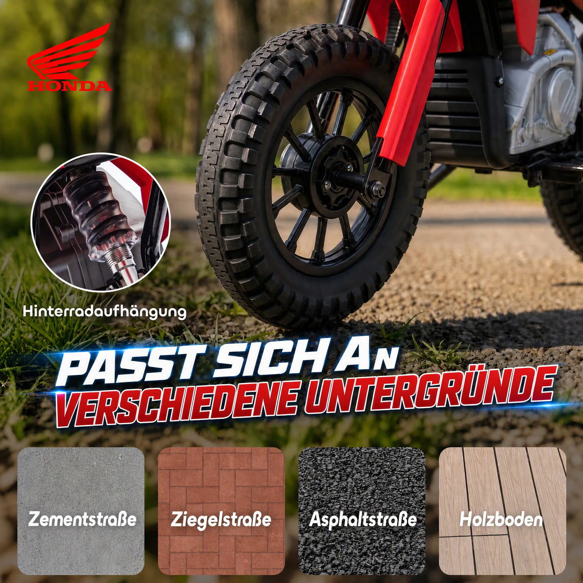 Vaikiškas elektrinis motociklas HONDA CRF 450R, 12 V, 35 W, su galine pakaba