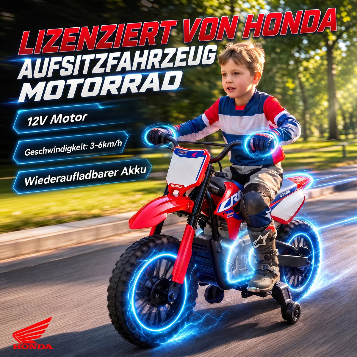 Vaikiškas elektrinis motociklas HONDA CRF 450R, 12 V, 35 W, su galine pakaba