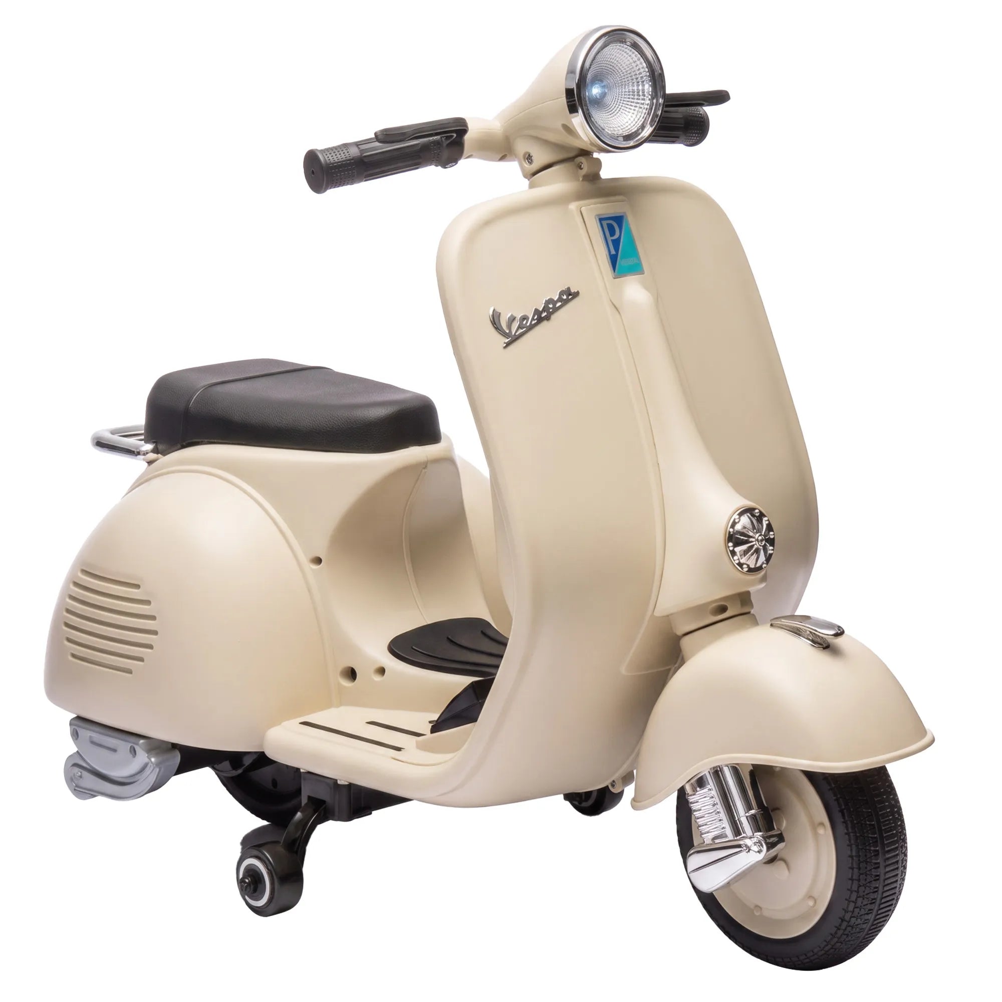 Vaikiškas elektrinis motociklas su pagalbiniais ratukais, 6 V, baltas