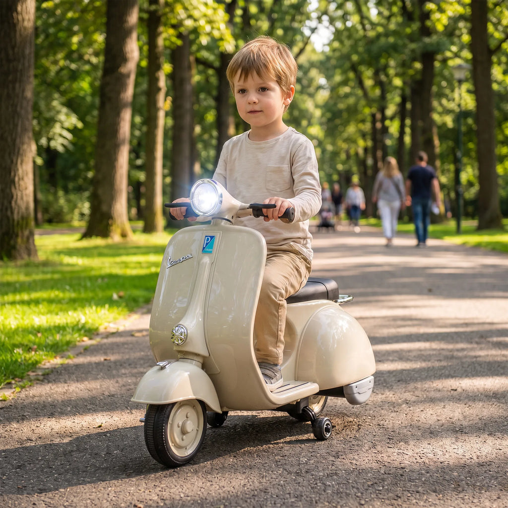 Vaikiškas elektrinis motociklas su pagalbiniais ratukais, 6 V, baltas