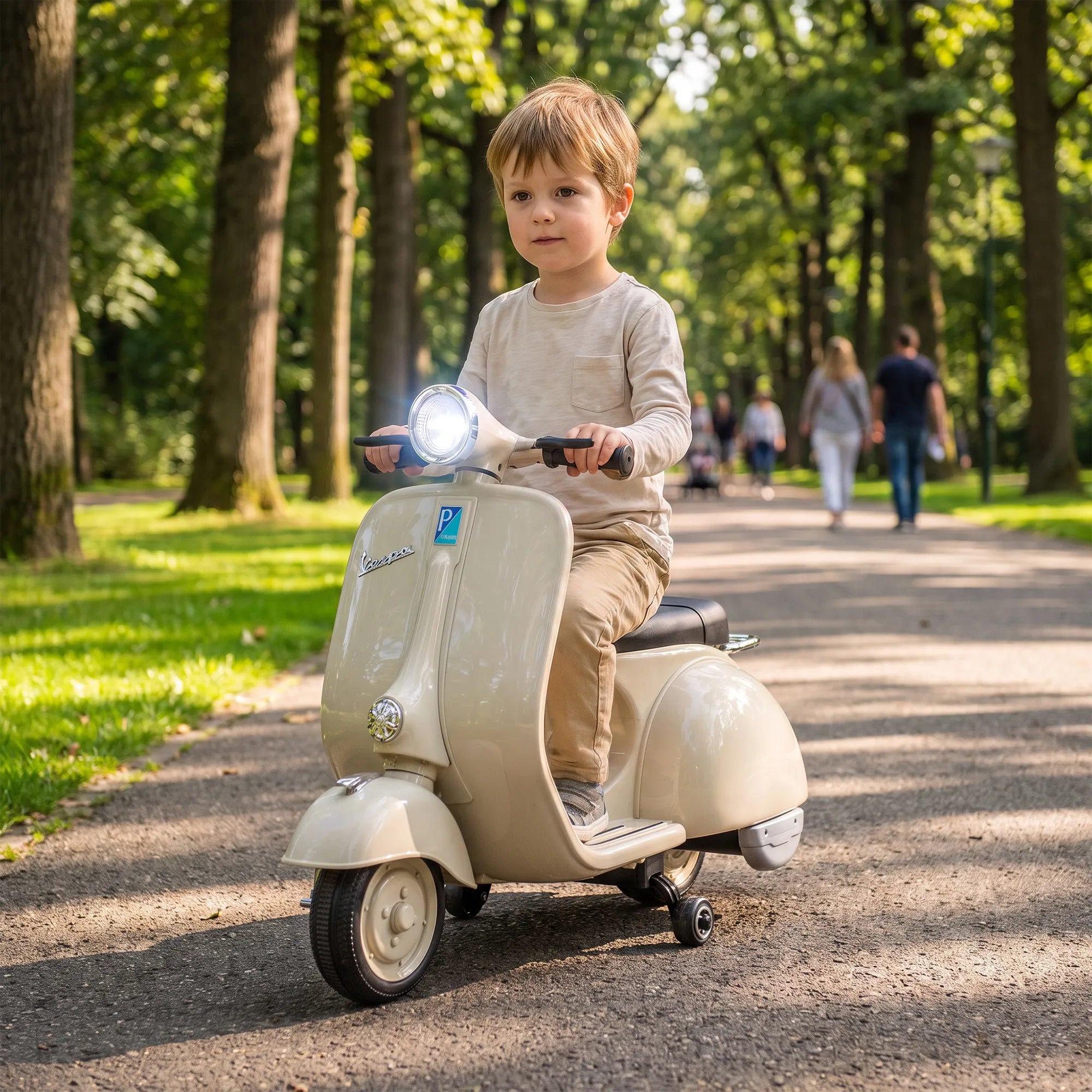 Vaikiškas elektrinis motociklas su pagalbiniais ratukais, 6 V, baltas