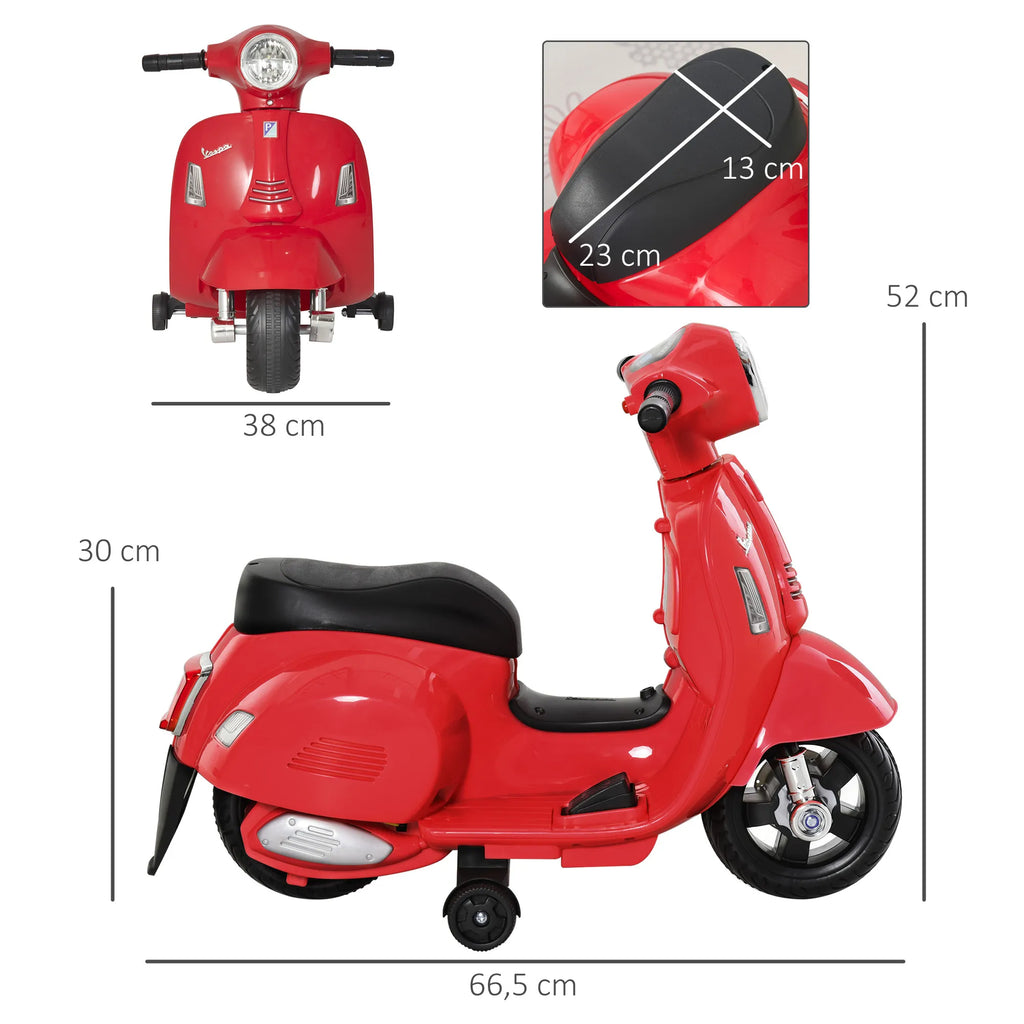 Vaikiškas elektrinis motociklas Vespa, 18–36 mėn. vaikams, raudonas