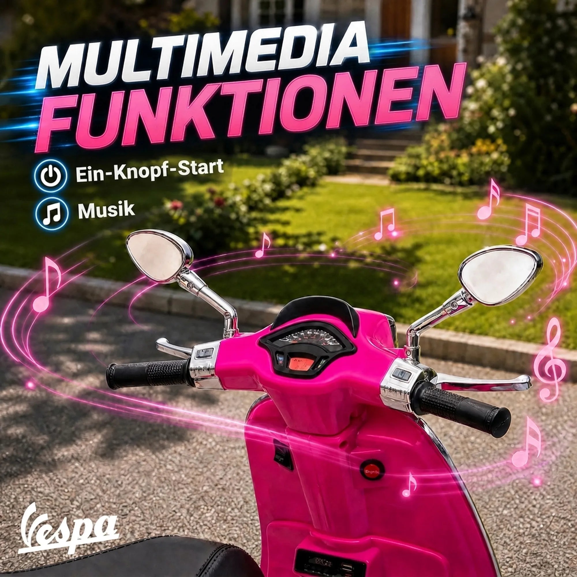 Vespa motociklo vairas ir prietaisų skydelis iš arti