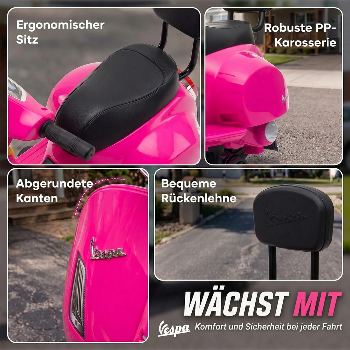 Vaikiškas elektrinis motociklas Vespa GTS, 6 V, ličio akumuliatorius, 1,5–3 metų vaikams