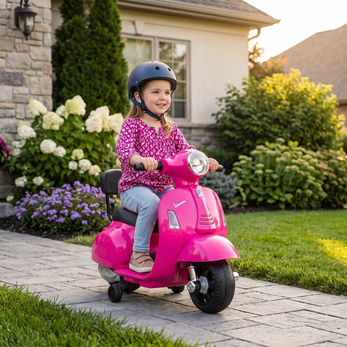 Vaikiškas elektrinis motociklas Vespa GTS, 6 V, ličio akumuliatorius, 1,5–3 metų vaikams