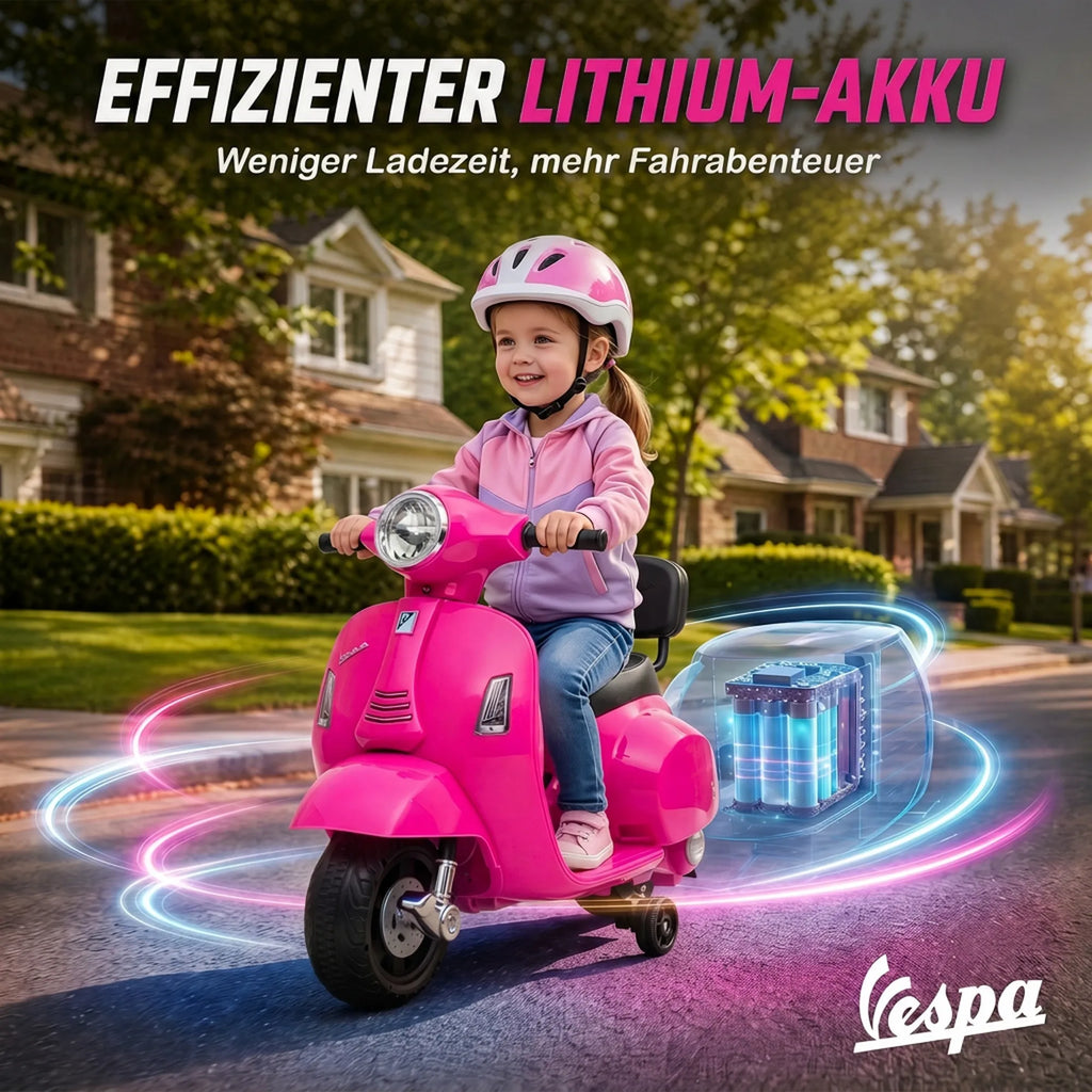 Vaikiškas elektrinis motociklas Vespa GTS, 6 V, ličio akumuliatorius, 1,5–3 metų vaikams