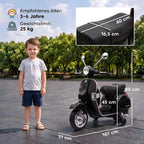 Vaikiškas elektrinis motociklas „Vespa PX150“, 12 V, 2 × 35 W, juodas