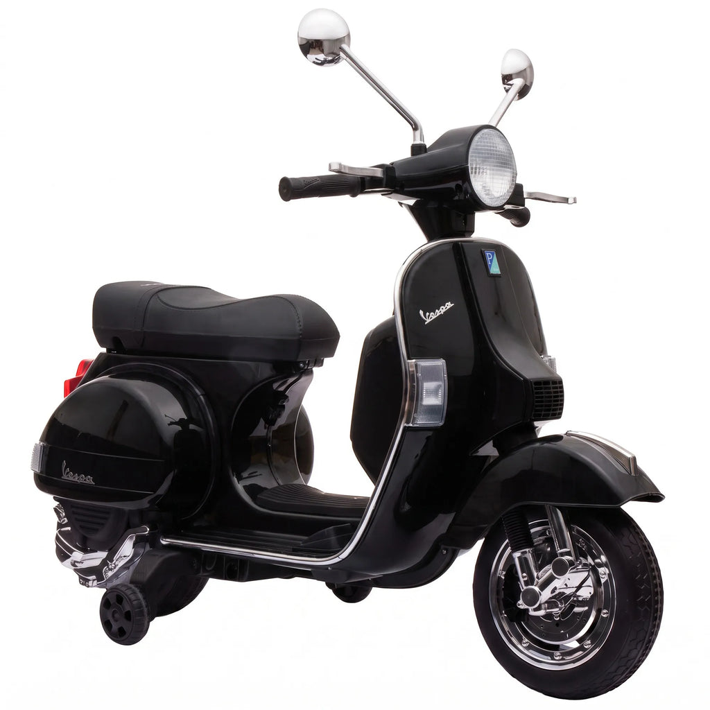 Vaikiškas elektrinis motociklas „Vespa PX150“, 12 V, 2 × 35 W, juodas