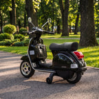 Vaikiškas elektrinis motociklas „Vespa PX150“, 12 V, 2 × 35 W, juodas