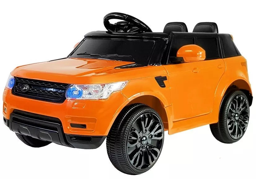 Vaikiškas elektromobilis, 12 V, 3–6 km/h, su diržais, oranžinis