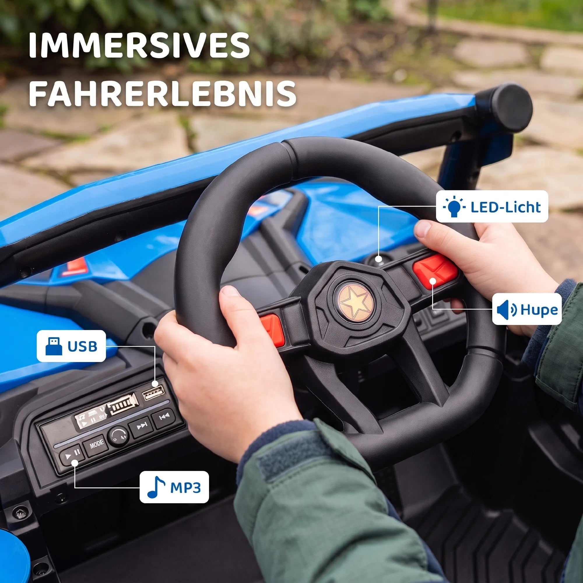 Vaikiškas elektromobilis 12V su nuotolinio valdymo pultu, 3-5 metų vaikams, mėlynas