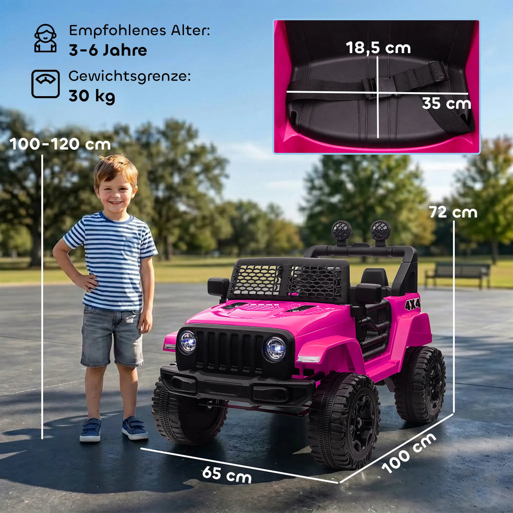 Vaikiškas elektromobilis 12V su nuotolinio valdymo pultu, 3–6 metų vaikams, rožinis