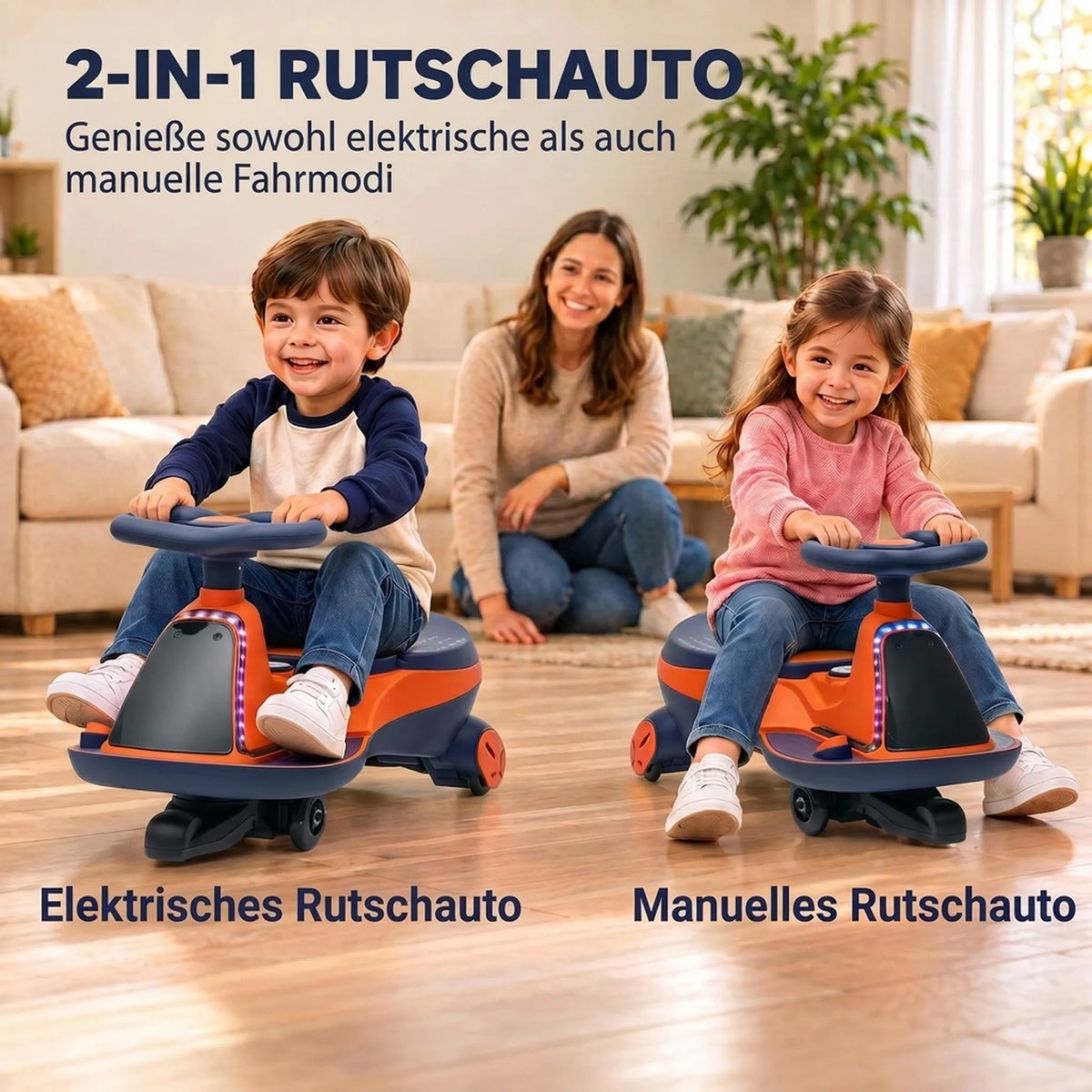 Vaikiškas elektromobilis 2 viename, 12 V, su 2 varikliais ir 360° vairavimu