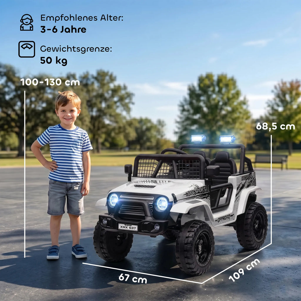 Vaikiškas elektromobilis 3–6 metų vaikams, 12V, baltas
