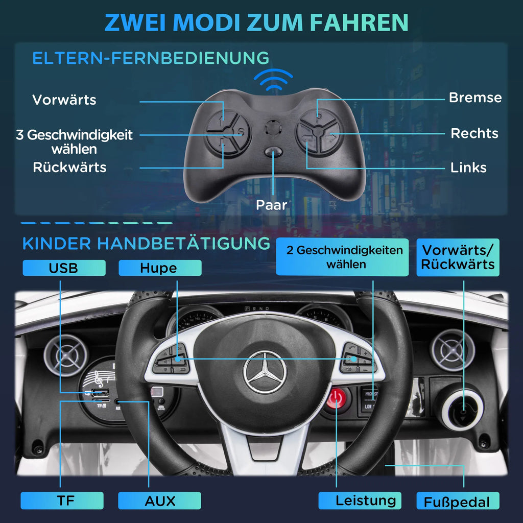 Vaikiškas elektromobilis 3–6 metų vaikams, baltas