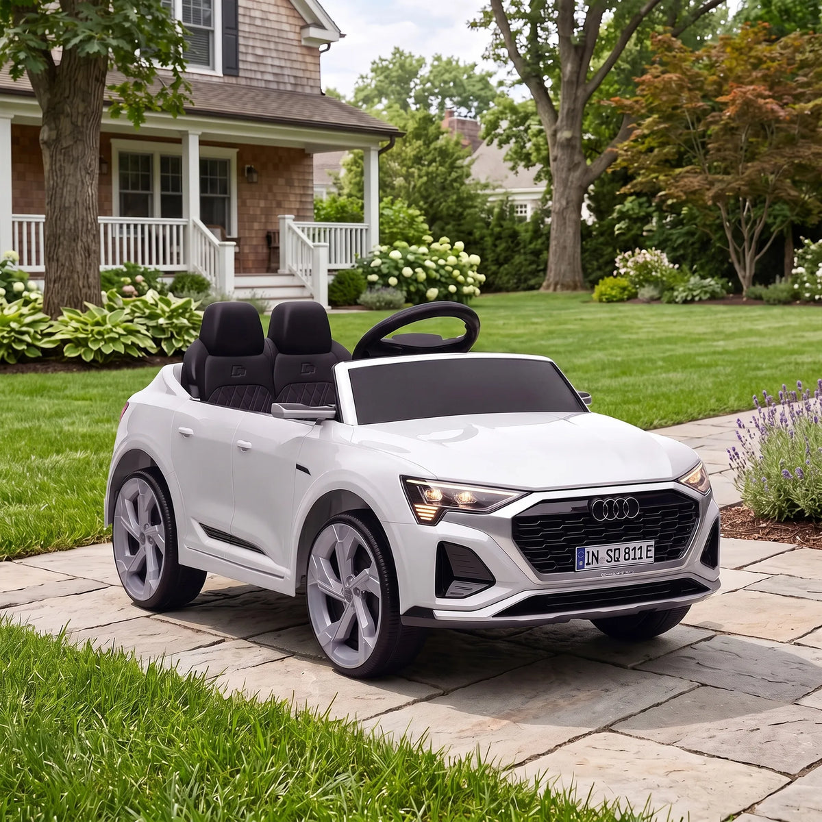 Vaikiškas elektromobilis Audi Q8 e-tron, 12V, 3–4 metų vaikams, baltas