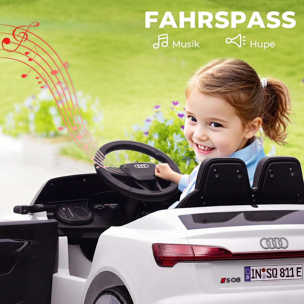Vaikiškas elektromobilis Audi Q8 e-tron, 12V, 3–4 metų vaikams, baltas