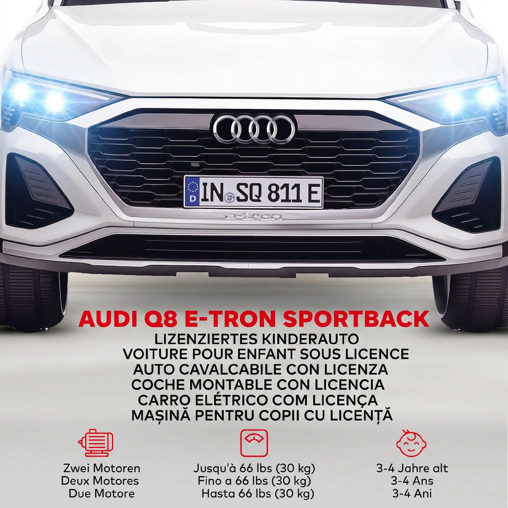 Vaikiškas elektromobilis Audi Q8 e-tron, 12V, 3–4 metų vaikams, baltas