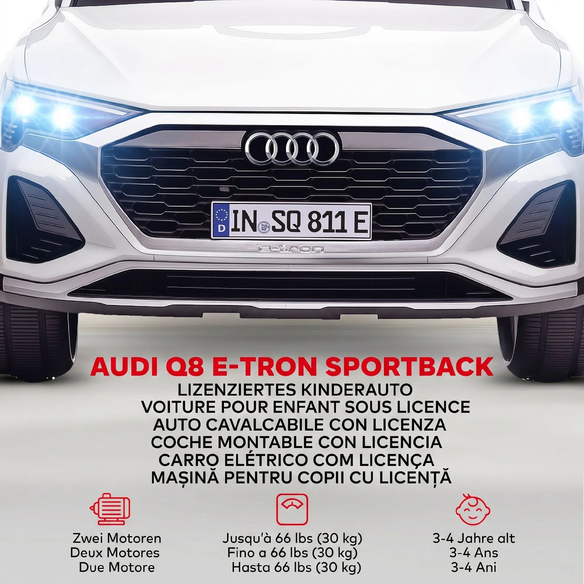 Vaikiškas elektromobilis Audi Q8 e-tron, 12V, 3–4 metų vaikams, baltas