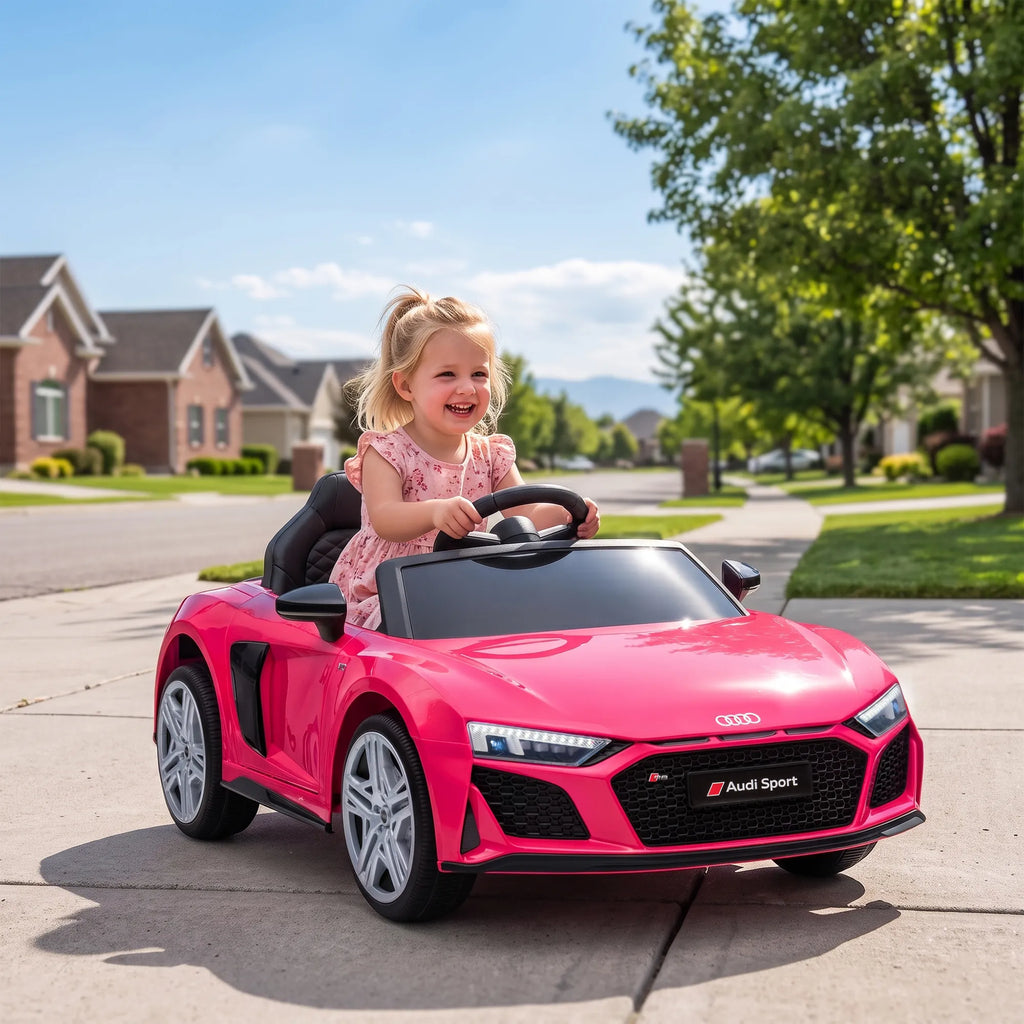Vaikiškas elektromobilis Audi R8 Spyder, 10,8 V, ličio baterija, nuotolinio valdymo pultelis, rožinis