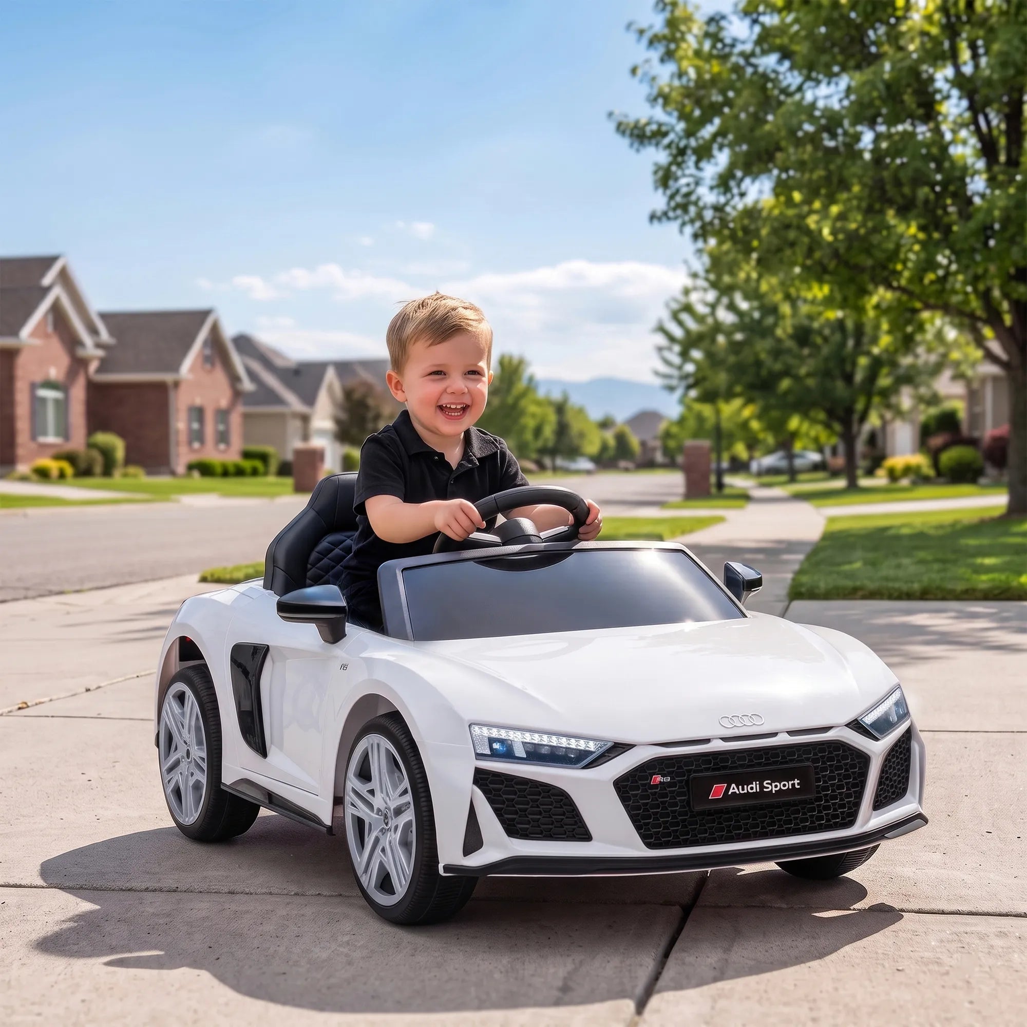 Vaikiškas elektromobilis Audi R8 Spyder, 10,8 V, su nuotolinio valdymo pulteliu, baltas